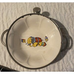 Vintage Colonial Plate Children's Warming Bowl USA ELEPANT  Children Flowers